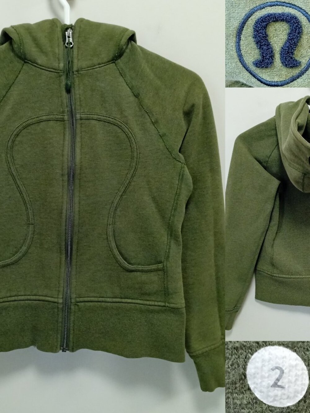 Lululemon Scuba Hoodie 2 XXS Green Full Zip Womans Sweater Retro